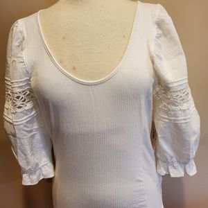 Free People White Lace Sleeve Blouse